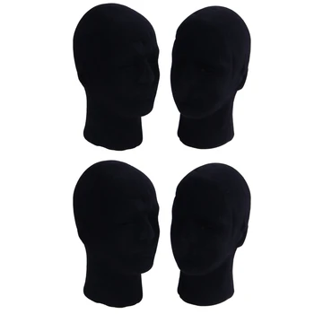 Мъжки модел на Главата на Манекена от стиропор, стойка за манекен, витрина на магазин, шапка, 4 X ЧЕРНА