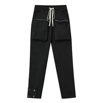 Улични мъжки ежедневни панталони с джоб с цип, пуговица на съвсем малък, панталони с ципове, Градинска дрехи, Модерни всекидневни спортни панталони, универсални