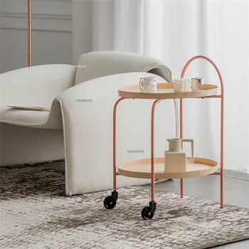 Модерна Лека Луксозна Желязо мебели на колела, масичка за кафе за всекидневната, Домашен Творчески диван, Приставной масичка, двуетажно срок на съхранение