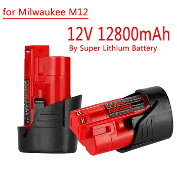 Батерия Milwaukee 12 12,8 Ah, съвместим с Milwaukee M12 X 48-11-2410 48-11-2420 48-11-2411 12- Батерия за безжични инструменти Волта