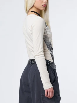 Жена Естетичен Съкратен Топ с дълъг ръкав y2k, Пуловер със Звездна принтом, Графична Страхотна риза, Облекла в стил Харадзюку, Градинска облекло