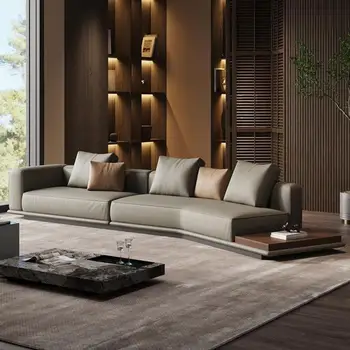 Модерен италиански диван, изключително лесен лампа за дневна, луксозен най-горния слой от телешка кожа, права редица, разтегателен horizon специална форма
