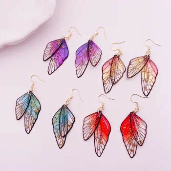 XlentAg Фантазийные Прозрачни обеци с крила от смола наклон цвят е за жени, на едро, Медни обеци с отложено във формата на пеперуди от планински кристал