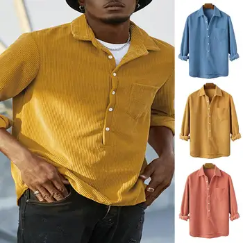 Есента е топ за мъже пролет есен риза Стилна мъжка риза с дълъг ръкав на райе текстура джоб мека дишаща средата