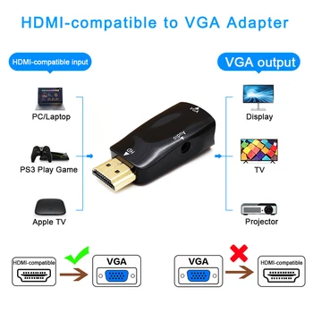 Конвертор кабели HDMI-съвместим с VGA, 1080P аудио кабел, аудио кабел с жак 3.5 мм, аудио за КОМПЮТЪР, лаптоп, ТВ-конзоли, компютърен дисплей