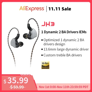 FiiO JadeAudio JH3 1DD + 2BA Тройна Хибридния Драйвер за Слушалки-притурки IEM HiFi Аудио с подвижен кабел Ниските честоти 0,78