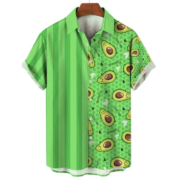 Модерна мъжка лятна хавайска риза, риза с копчета с 3D принтом плодове, градинска ежедневна спортна риза в стил унисекс харадзюку с къс ръкав