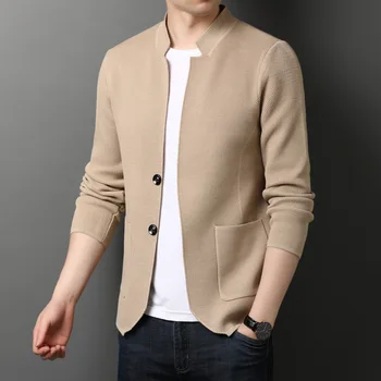 2023 Мъжки Есента Тънък Корейски стил, модерен Красив пуловер с шал яка подпора, младежки модерен вязаный жилетка