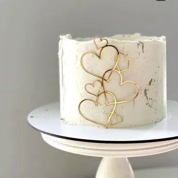 7 Сърцата, Topper за Сватбената торта, Прости Златни Сребърни Украси за Торта във формата на Сърце, Украса за Парти в чест на Деня на Свети Валентин, Декорация за Кексчета и Десерти
