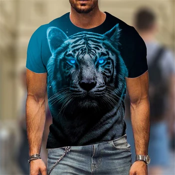 Лятна тениска 2023, мъжка тениска с животното Лъв, 3D печат, модерен топ с къс ръкав, Мъжки микроэластичная спортна тениска за фитнес